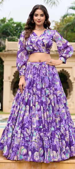 Purple and Violet color Lehenga in Faux Georgette fabric with Floral, Printed work