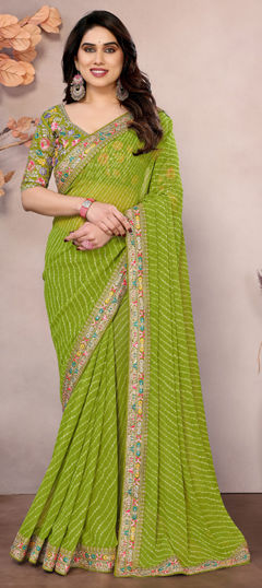 Green color Saree in Georgette fabric with Embroidered, Resham work