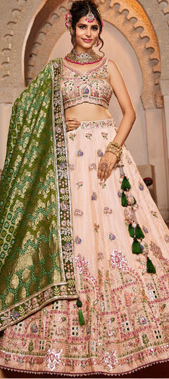 Pink and Majenta color Lehenga in Tissue fabric with Embroidered, Mirror work