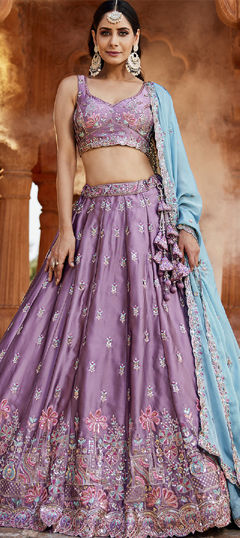 Purple and Violet color Lehenga in Faux Georgette fabric with Embroidered, Sequence work