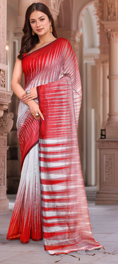 Red and Maroon color Saree in Cotton fabric with Printed work
