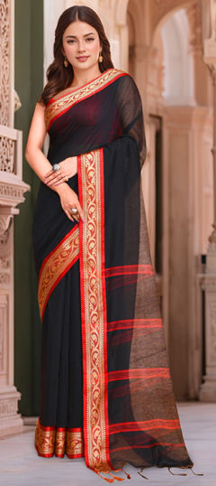 Black and Grey, Red and Maroon color Saree in Cotton fabric with Printed work