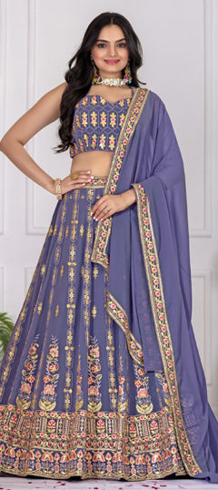 Green color Lehenga in Faux Georgette fabric with Embroidered, Resham, Sequence, Thread work