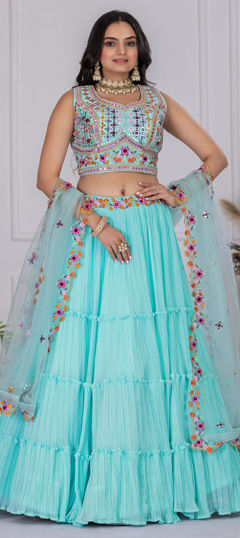 Blue color Lehenga in Faux Georgette fabric with Embroidered, Resham, Sequence, Thread work