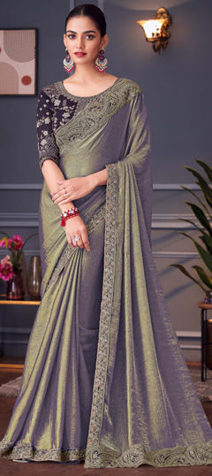 Blue color Saree in Silk fabric with Embroidered, Zari work