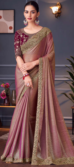 Pink and Majenta color Saree in Silk fabric with Embroidered, Zari work
