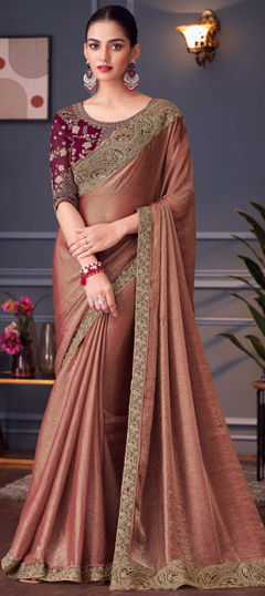 Pink and Majenta color Saree in Silk fabric with Embroidered, Zari work