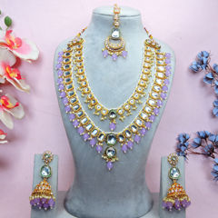 Gold Rodium Polish Purple and Violet color Necklace in Metal Alloy studded with CZ Diamond, Pearl
