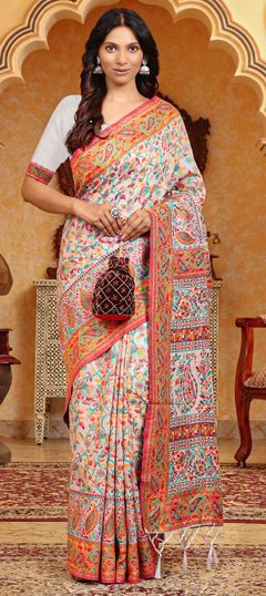 Multicolor color Saree in Cotton, Linen fabric with Weaving work