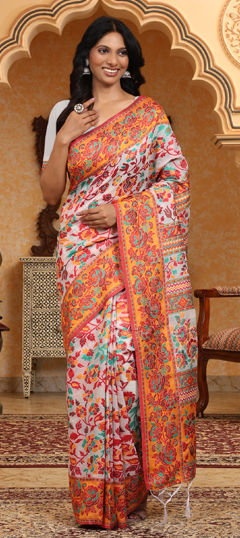 Multicolor color Saree in Cotton, Linen fabric with Weaving work