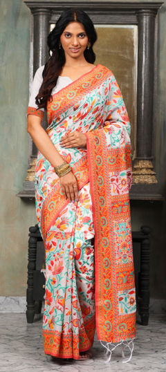 Multicolor color Saree in Cotton, Linen fabric with Weaving work