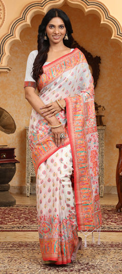 Multicolor color Saree in Cotton, Linen fabric with Weaving work
