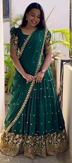 Green color Lehenga in Georgette fabric with Embroidered, Sequence work