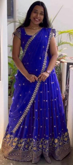 Blue color Lehenga in Georgette fabric with Embroidered, Sequence work