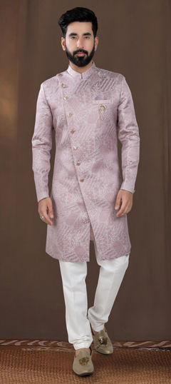 Pink and Majenta color IndoWestern Dress in Jacquard fabric with Weaving work