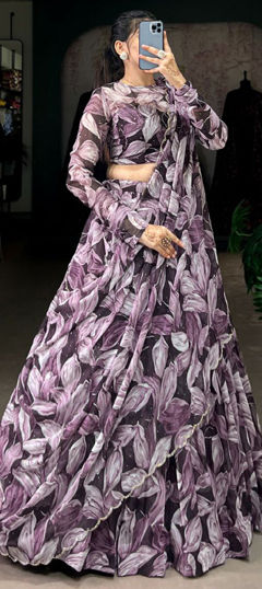 Pink and Majenta color Lehenga in Silk fabric with Printed work
