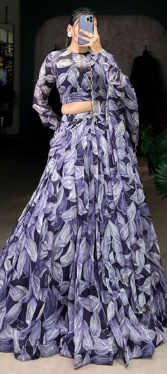Purple and Violet color Lehenga in Silk fabric with Printed work