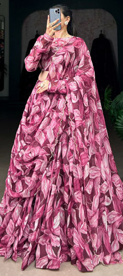 Pink and Majenta color Lehenga in Silk fabric with Printed work