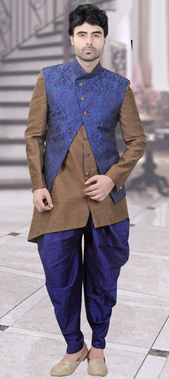 Beige and Brown, Blue color IndoWestern Dress in Jacquard fabric with Weaving work