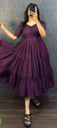 Purple and Violet color Dress in Cotton fabric with Thread work