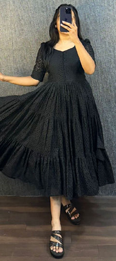 Black and Grey color Dress in Cotton fabric with Thread work