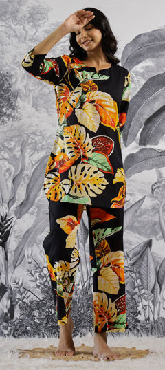 Black and Grey color Co-ords Set in Cotton fabric with Printed work