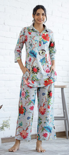 Black and Grey color Co-ords Set in Cotton fabric with Printed work