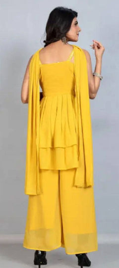 Yellow color Salwar Kameez in Faux Georgette fabric with Mirror work