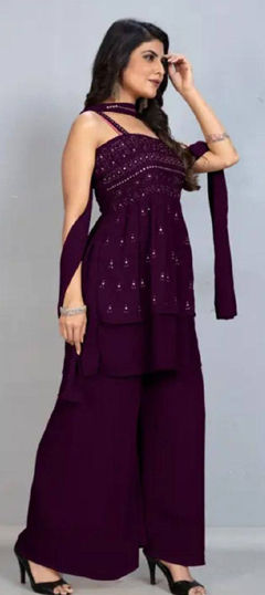 Purple and Violet color Salwar Kameez in Faux Georgette fabric with Mirror work