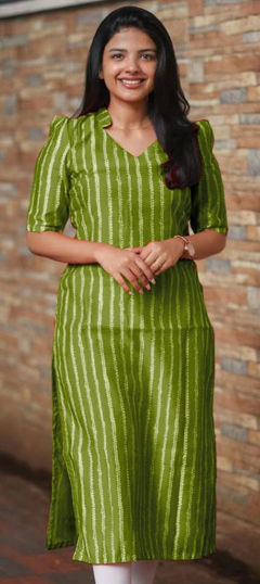 Green, White and Off White color Kurti in Cotton fabric with Printed work