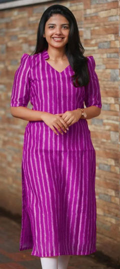 Purple and Violet, White and Off White color Kurti in Cotton fabric with Printed work