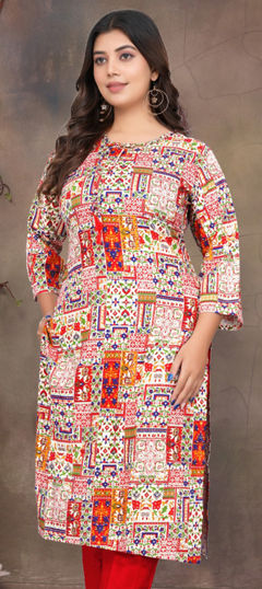 Multicolor color Kurti in Rayon fabric with Printed work