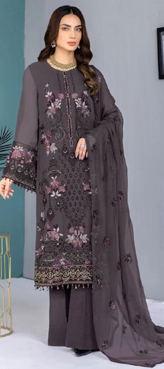 Purple and Violet color Salwar Kameez in Faux Georgette fabric with Embroidered, Sequence, Thread work