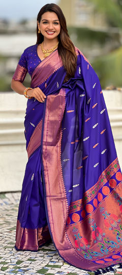 Blue color Saree in Silk fabric with Weaving work