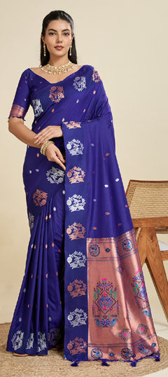 Blue color Saree in Silk fabric with Weaving work