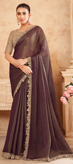 Purple and Violet color Saree in Shimmer fabric with Border work