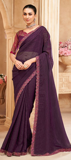 Purple and Violet color Saree in Shimmer fabric with Border work
