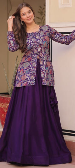 Purple and Violet color Long Lehenga Choli in Jacquard, Shimmer fabric with Weaving work