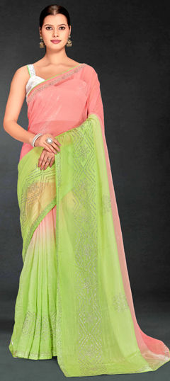 Green color Saree in Art Silk fabric with Stone, Swarovski work