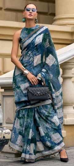 Blue color Saree in Viscose fabric with Printed work
