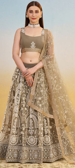 Green color Lehenga in Net fabric with Embroidered, Sequence, Thread, Zari work