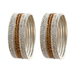Gold Rodium Polish Gold, Purple and Violet color Bangles in Brass studded with CZ Diamond