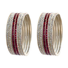 Gold Rodium Polish Red and Maroon, White and Off White color Bangles in Brass studded with CZ Diamond