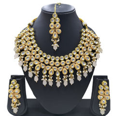 Gold Rodium Polish Black and Grey color Necklace in Metal Alloy studded with CZ Diamond, Pearl