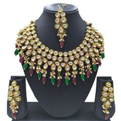 Gold Rodium Polish Multicolor color Necklace in Metal Alloy studded with CZ Diamond, Pearl