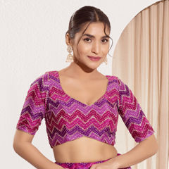 Purple and Violet color Blouse in Chiffon fabric with Bandhej, Printed work