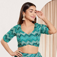Green color Blouse in Chiffon fabric with Bandhej, Printed work