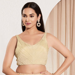 White and Off White color Blouse in Tissue fabric with Thread work