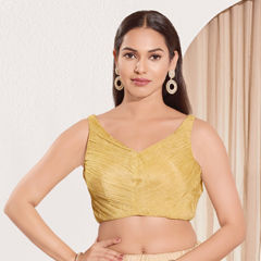 Gold color Blouse in Tissue fabric with Thread work