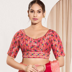 Pink and Majenta color Blouse in Jacquard fabric with Thread work